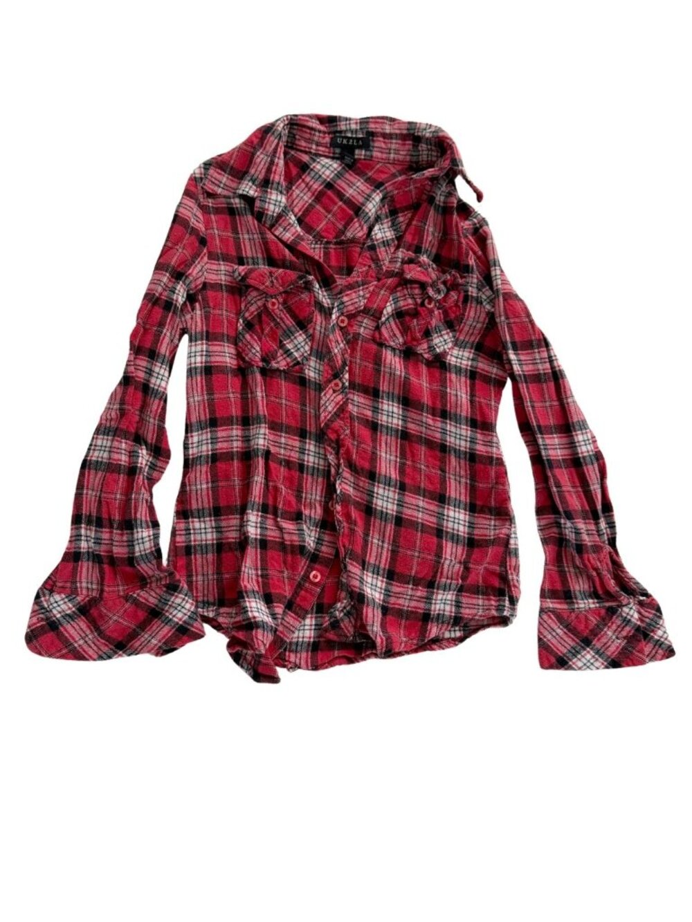 Y2K Red Plaid Button Down Flannel Shirt Fairy Grunge